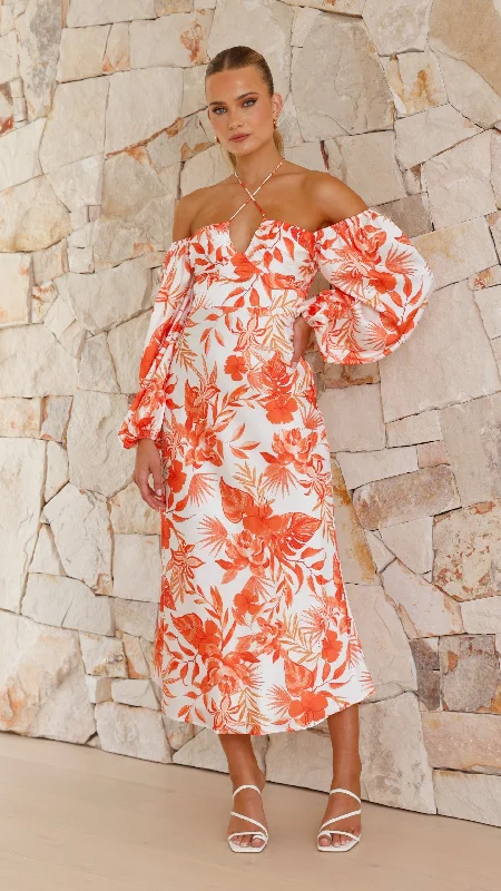 Aline Midi Dress - Orange Floral