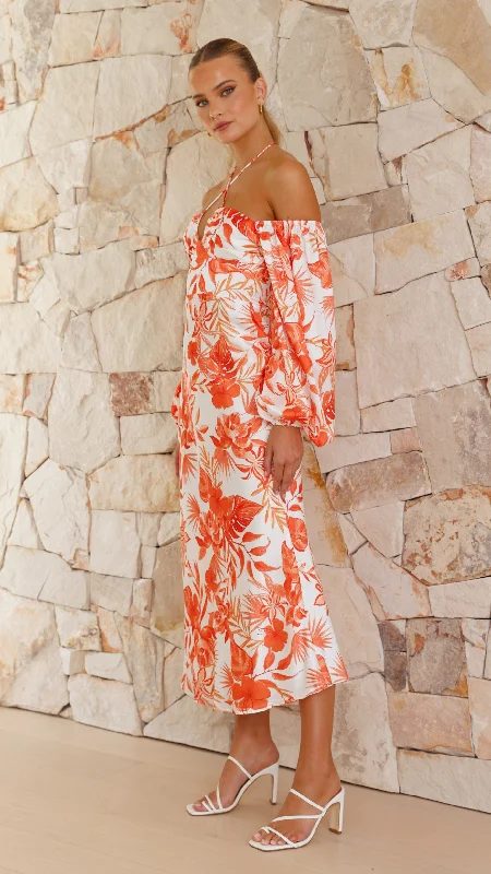 Aline Midi Dress - Orange Floral