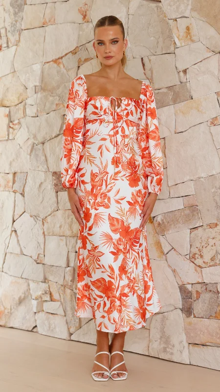 Aline Midi Dress - Orange Floral