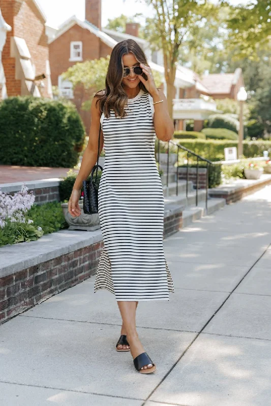 Cream Striped Tank Midi Dress - FINAL SALE