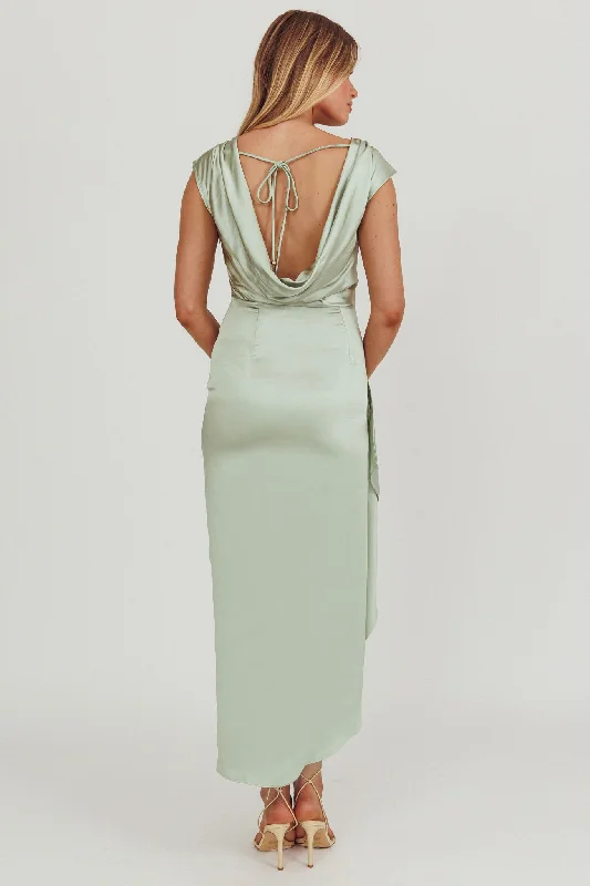 Grecian Cap Sleeve Cowl Back Dress Sage