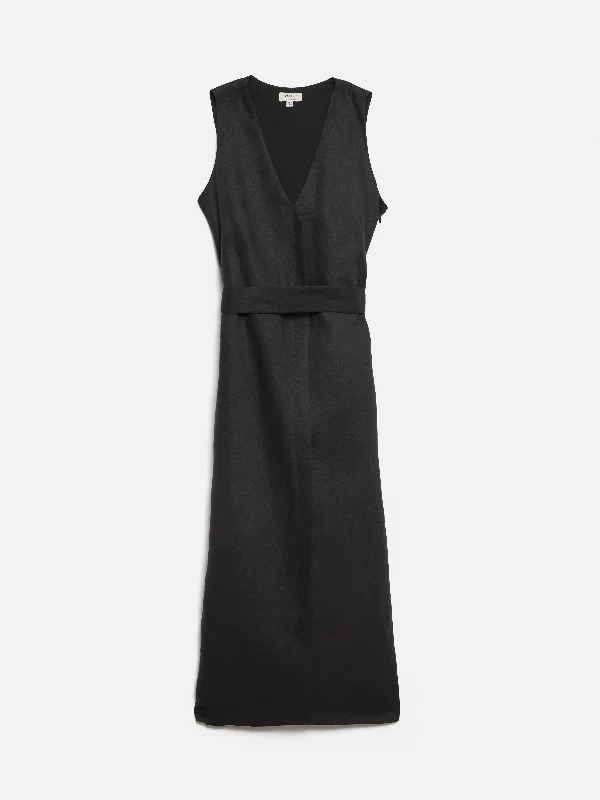 Linen Button Detail Dress | Black