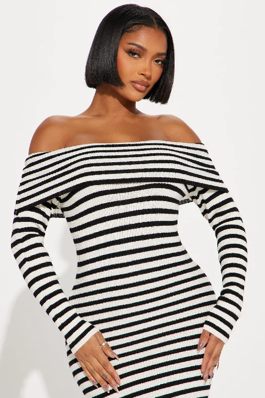 Maya Off Shoulder Midi Dress - Black/White