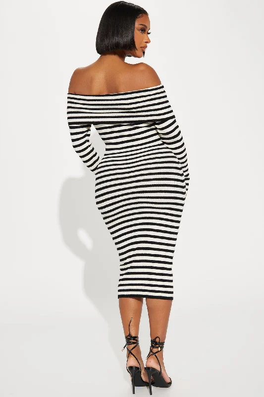 Maya Off Shoulder Midi Dress - Black/White