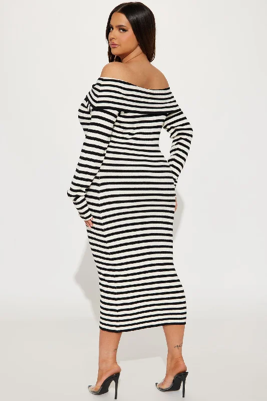 Maya Off Shoulder Midi Dress - Black/White