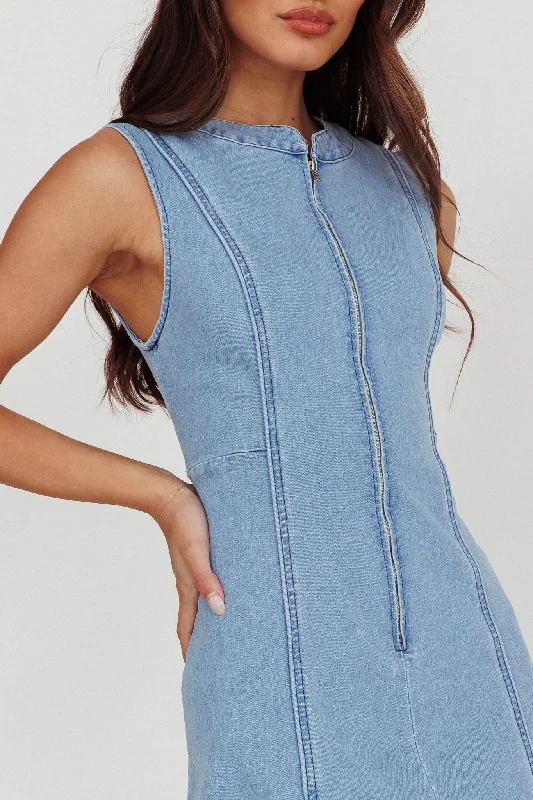 Passionate Flame Sleeveless A-line Midi Dress Denim Blue