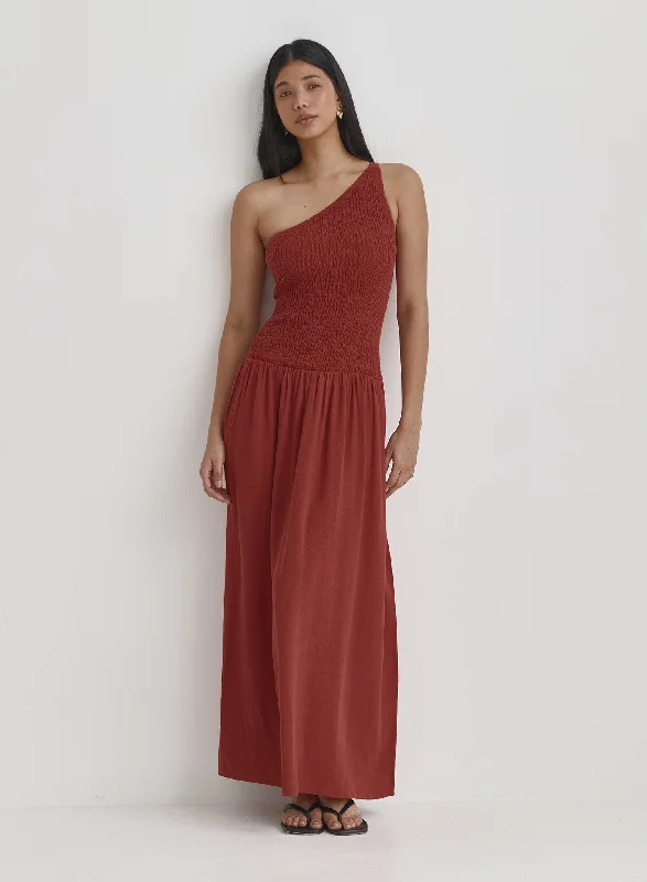 Red One Shoulder Maxi Dress- Steffi