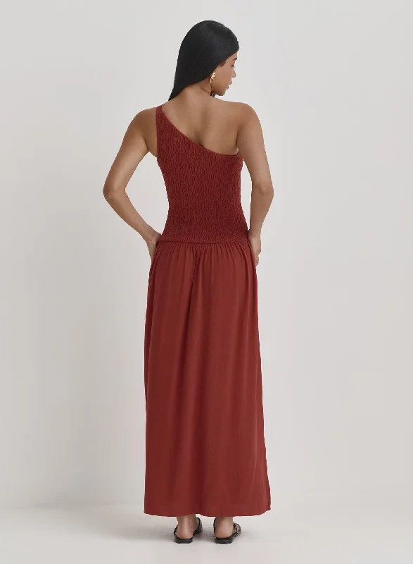 Red One Shoulder Maxi Dress- Steffi