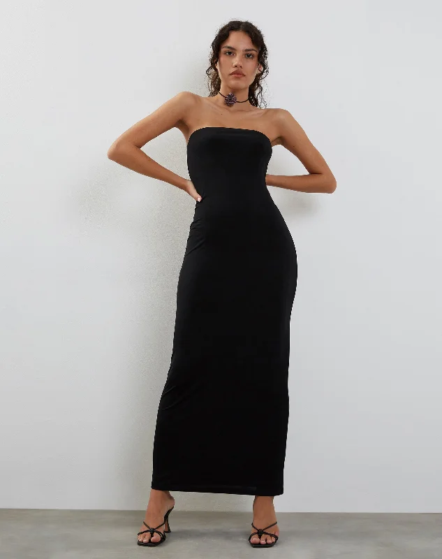 Annalise Bandeau Slinky Maxi Dress in Black