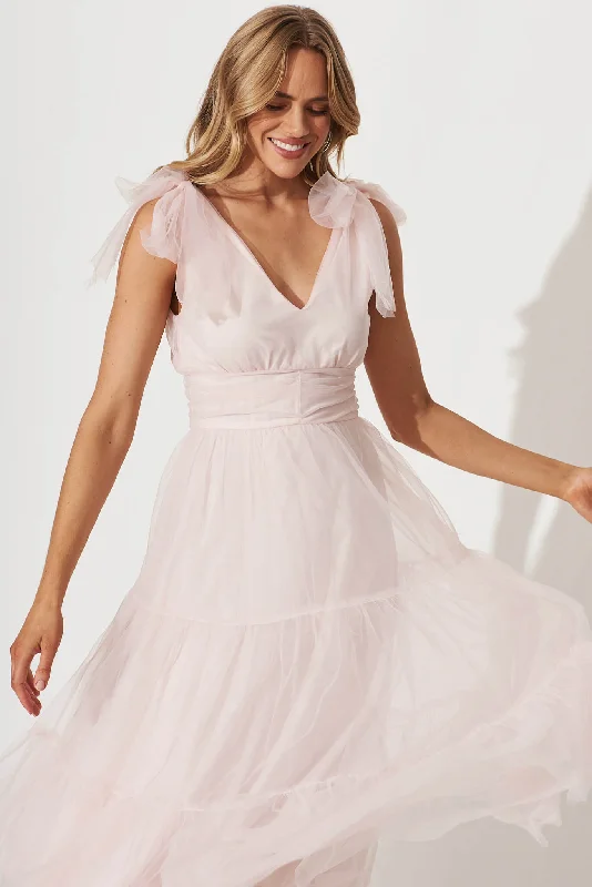 Aubrey Midi Dress In Blush Tulle