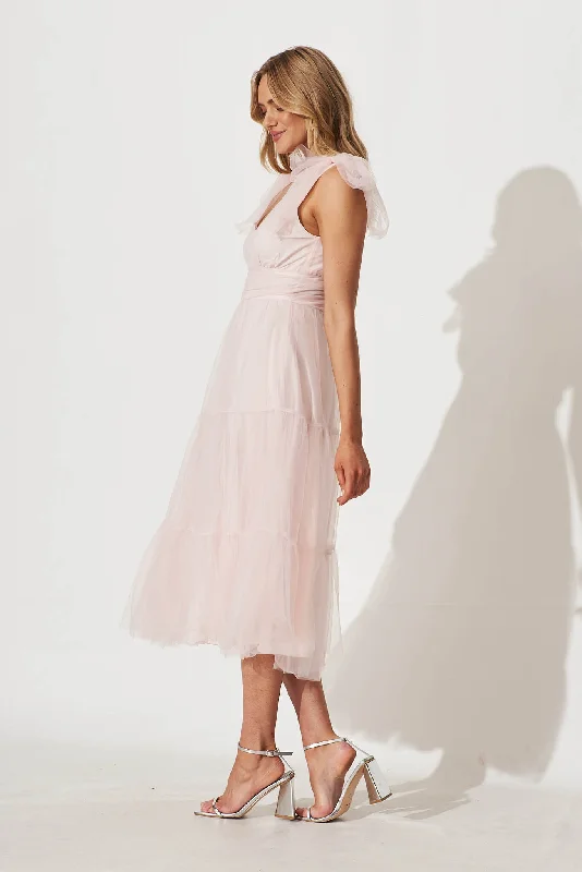 Aubrey Midi Dress In Blush Tulle