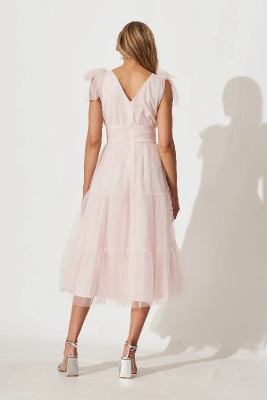 Aubrey Midi Dress In Blush Tulle