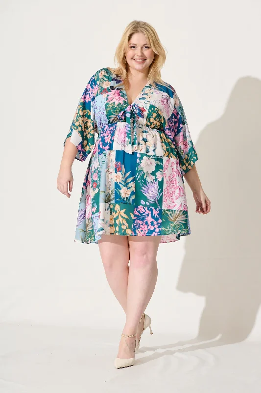 Ava Dress In Dark Green Patch Floral