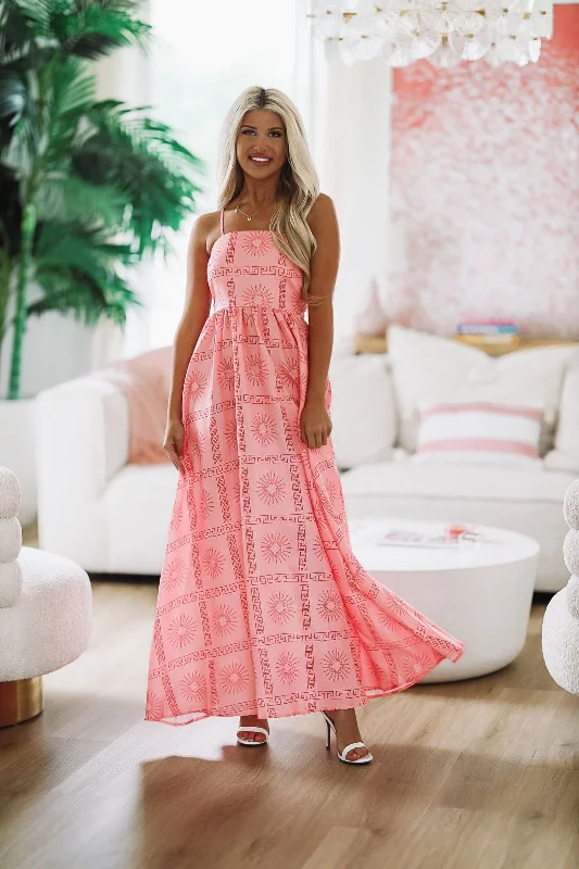 Aztec Princess Maxi Dress - Pink