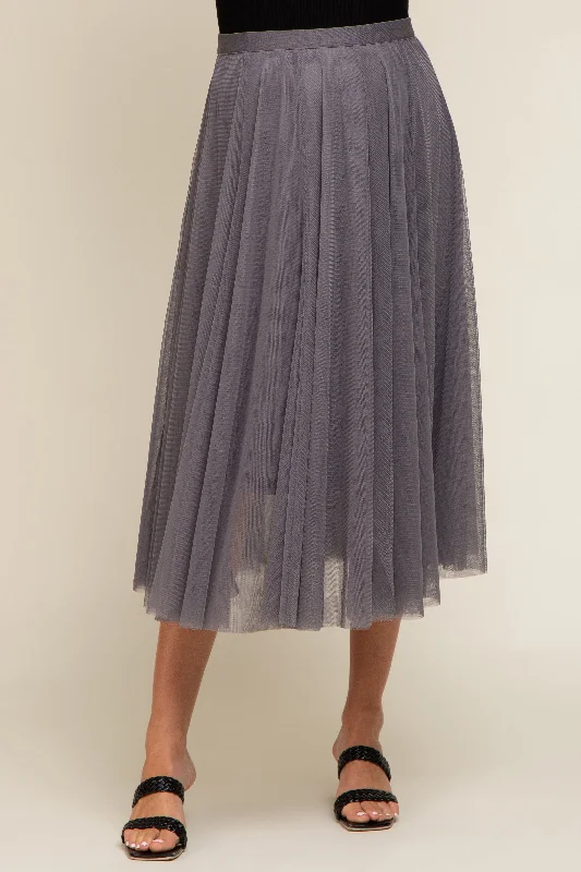 Charcoal Tulle Maternity Midi Skirt