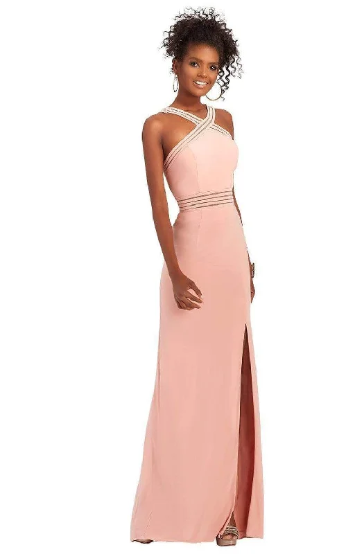 Clarisse - 3483 Sheer Striped Halter Strap Gown