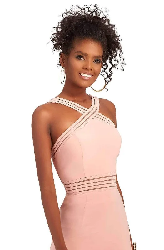 Clarisse - 3483 Sheer Striped Halter Strap Gown