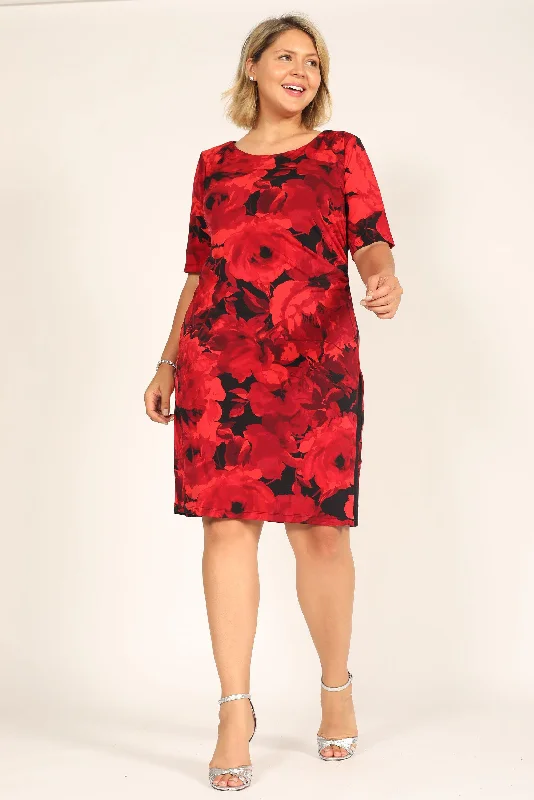 Connected Apparel Short Plus Size Floral Print Dress