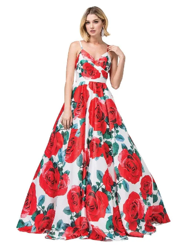 Dancing Queen - 2845 Floral Ruched V-Neck Ballgown