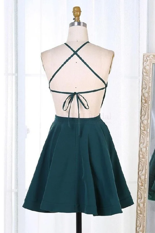 Dark Green Short Satin Homecoming Dresses Party Dresses PD301