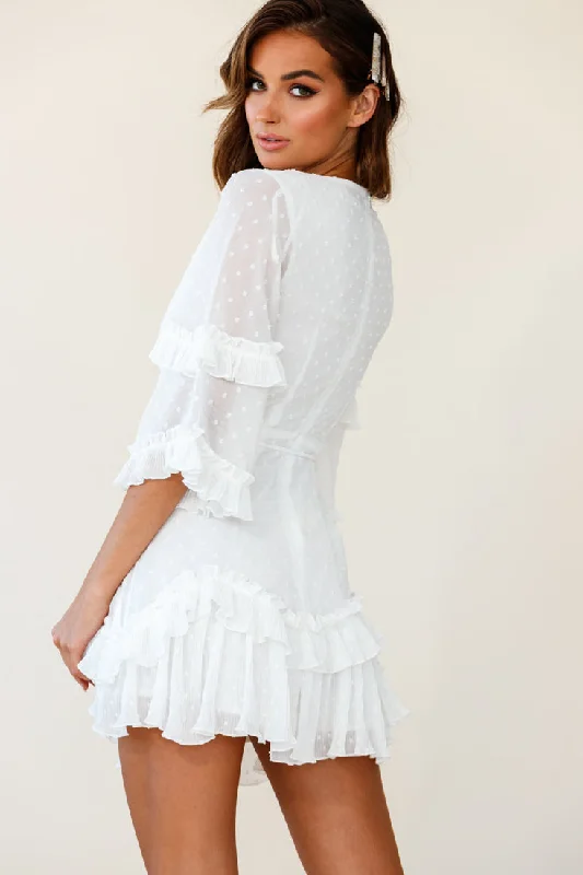 Erica Bell Sleeve Accordion Pleat Dress Hail Spot White