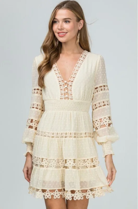 Felicity Ivory Long Sleeve Flare Mini Dress