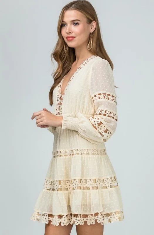 Felicity Ivory Long Sleeve Flare Mini Dress