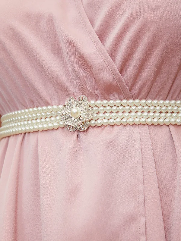 Floral Faux Pearl Beaded Belt