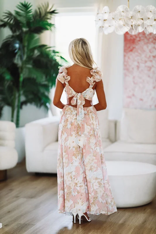 For Your Attention Floral Maxi Dress - Pink