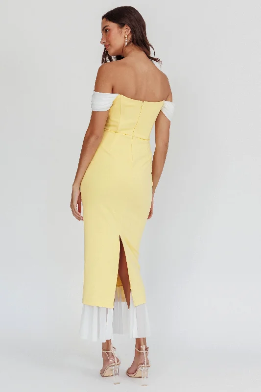 Freesia Off Shoulder Bodycon Midi Dress Lemon