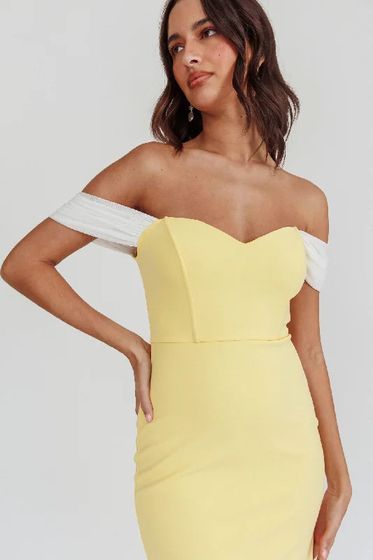 Freesia Off Shoulder Bodycon Midi Dress Lemon