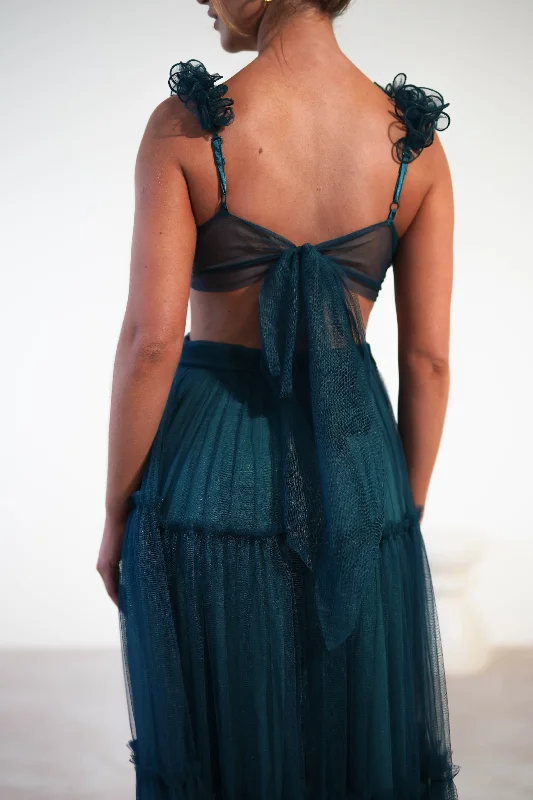 Galiena Ruffle Tulle Maxi Dress | Teal