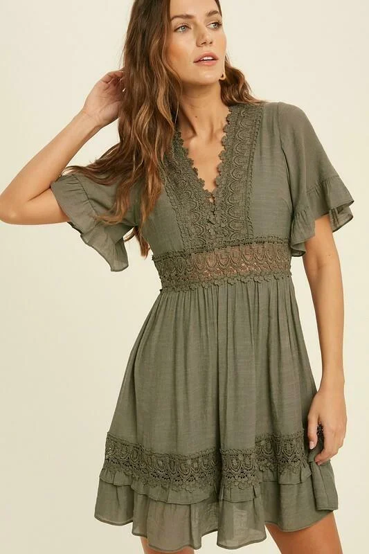 Heart Of Soul Olive Green Short Sleeve Mini Dress