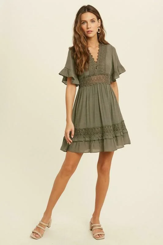 Heart Of Soul Olive Green Short Sleeve Mini Dress