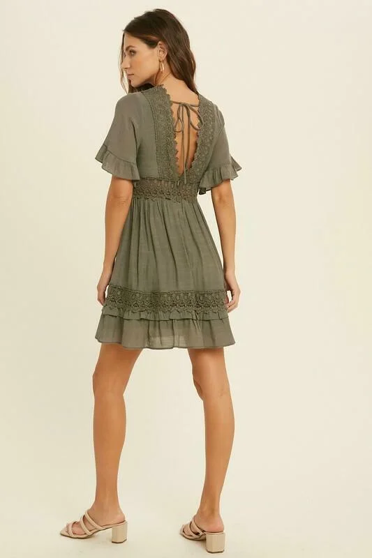 Heart Of Soul Olive Green Short Sleeve Mini Dress