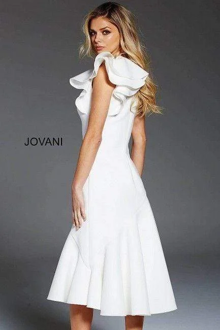 Jovani - 52252 Ruffled Shoulder Short Formal Scuba Dress