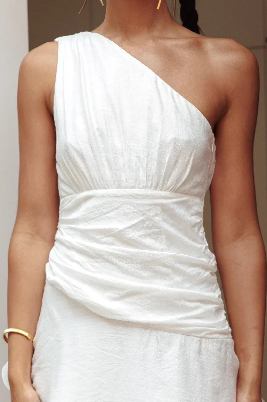 Kenny One Shoulder Tiered Maxi Dress White