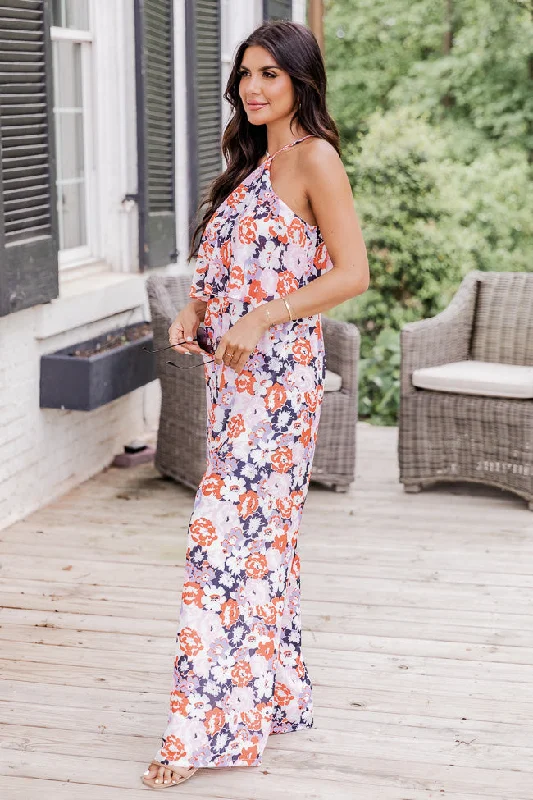 Know No Limits Navy Floral Halter Jumpsuit FINAL SALE