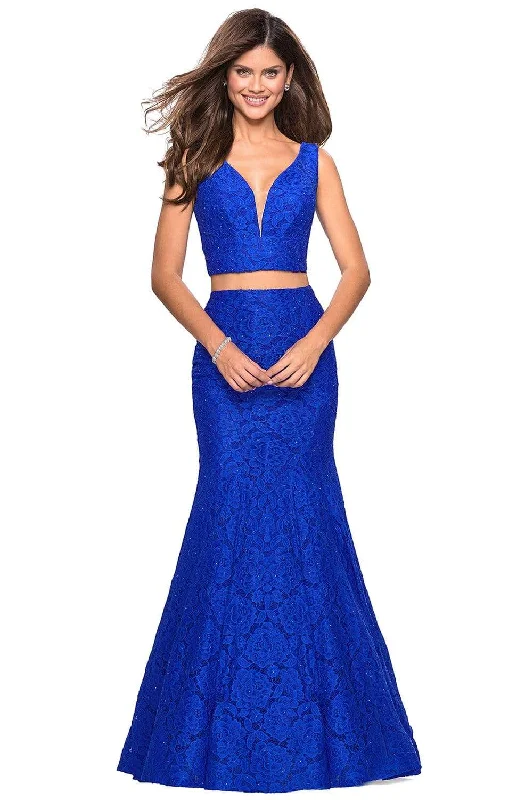 La Femme - 27262 Allover Lace Sleeveless V Neck Two-Piece Mermaid Gown