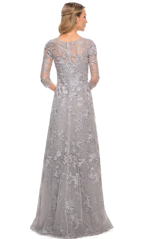 La Femme 29989 - Embroidered Sheer Lace Mother of the Groom V-Neck Gown