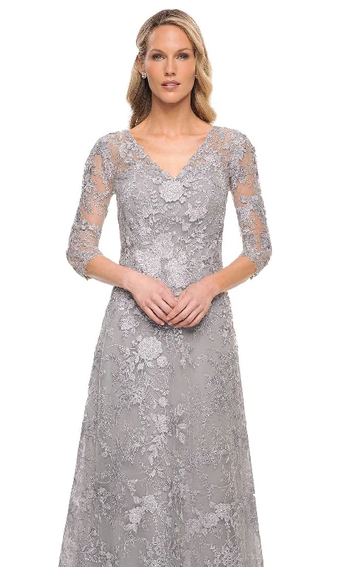 La Femme 29989 - Embroidered Sheer Lace Mother of the Groom V-Neck Gown