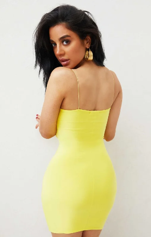 Lemon Slinky Strappy Bodycon Mini Dress - Isra