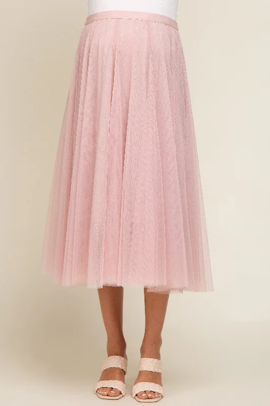 Light Pink Tulle Maternity Midi Skirt