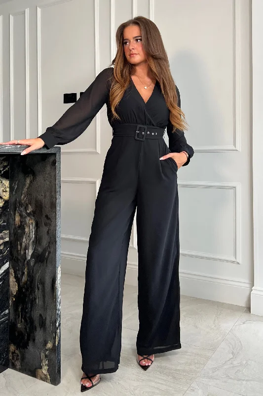 Lola Long Sleeve Belted Wide Leg Wrap Jumpsuit