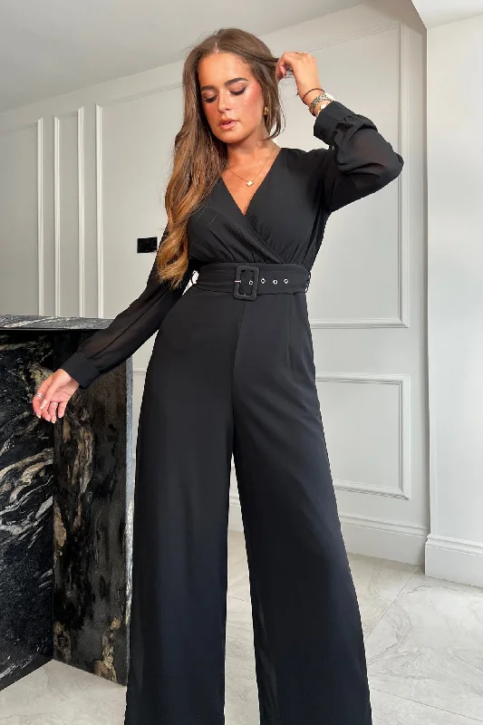 Lola Long Sleeve Belted Wide Leg Wrap Jumpsuit