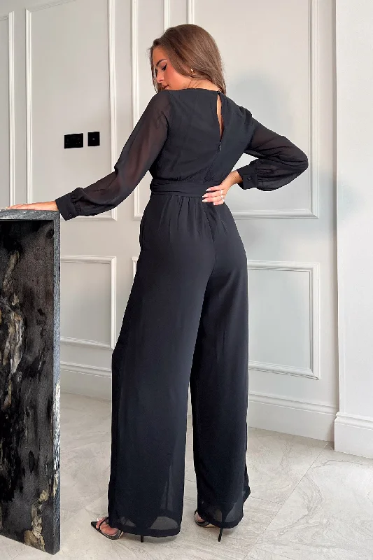 Lola Long Sleeve Belted Wide Leg Wrap Jumpsuit