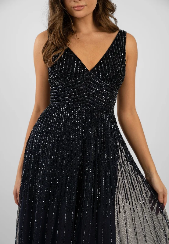 Lorelai Navy Blue Embellished Maxi Dress