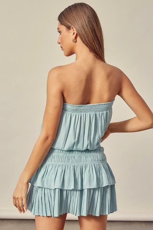 Lovely and Sweet Sage Blue Strapless Mini Dress