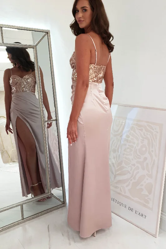 Margaux Satin Corset Maxi Dress | Rose Gold