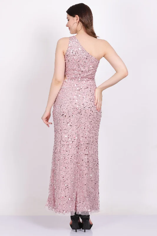 Naeve One Shoulder Sequin Dress in Pink